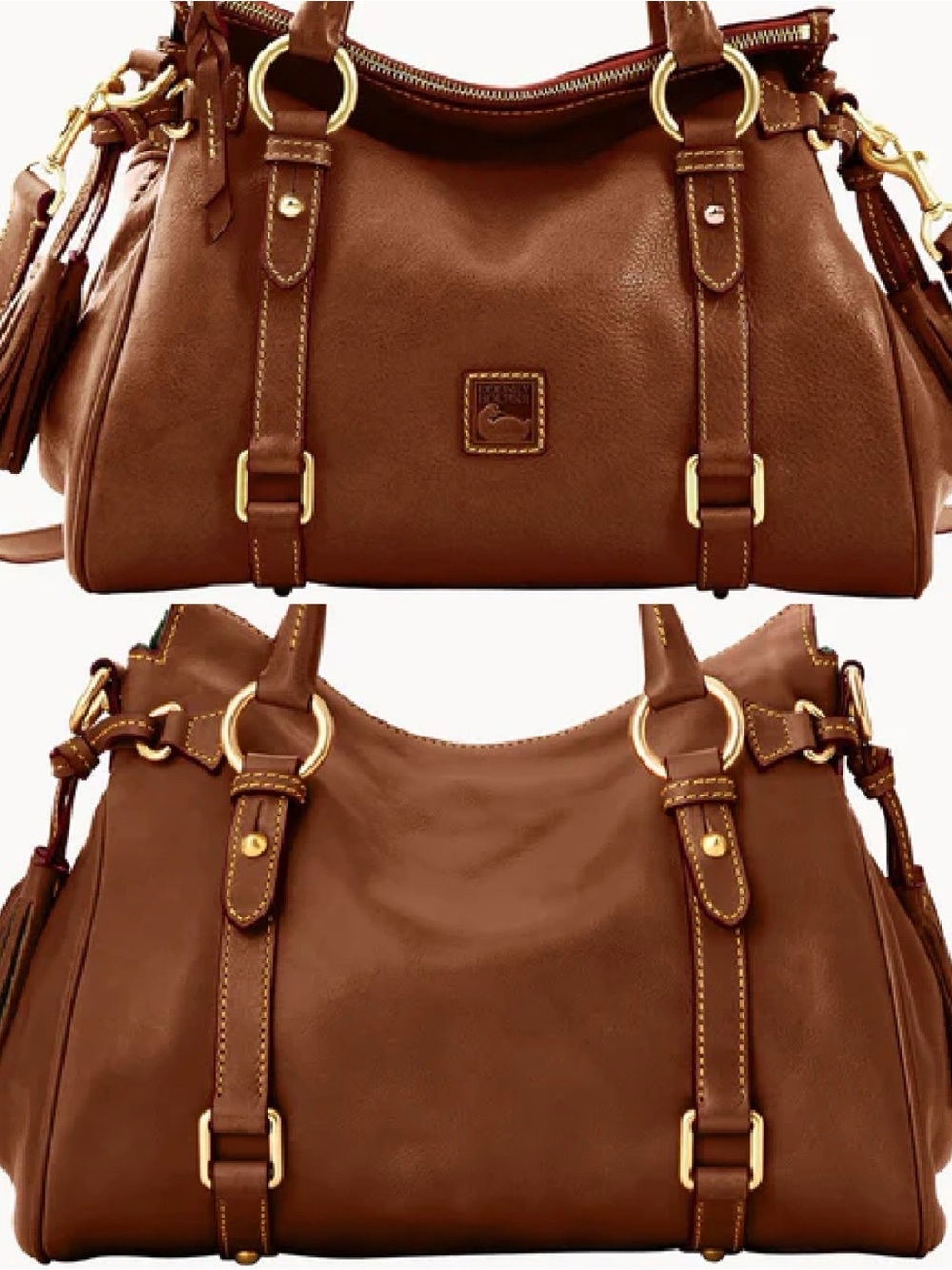 Dooney and Bourke Florentine Brown Leather Satchel Handbag with Gold Hardware